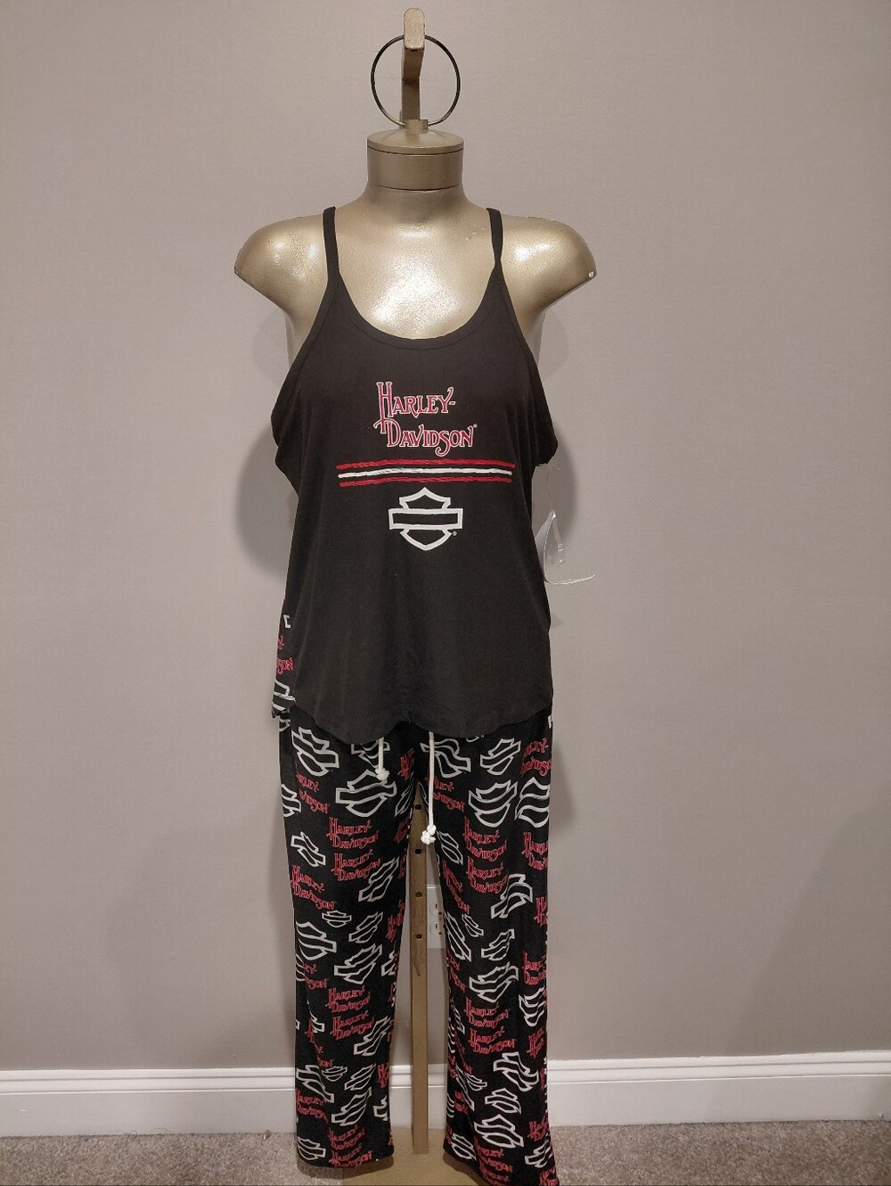 Harley-Davidson Black Tank Top & Pajama Pants Set with Red and White Logo
